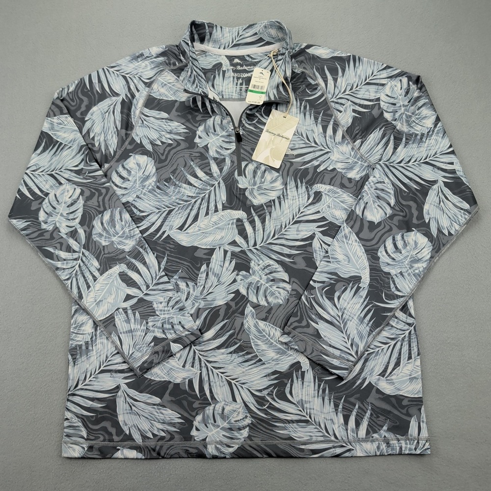 Tommy Bahama Pullover Mens Large Gray Marbled Monstera Half Zip IslandZone UPF - Picture 2 of 12